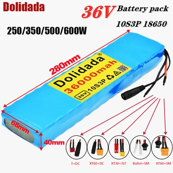 Dolidada – batterie Lithium Rechargeable, 36V 36ah 18650 10S3P 600W pour vélo, Scooter, véhicule électrique, avec BMS