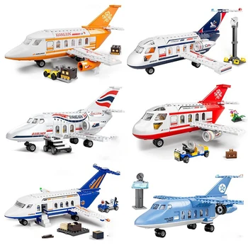 Городской самолет Международный пассажирский самолет модель полета строительные блоки Аэропорт авиалинии станция наборы кирпичей детская игрушка техническая