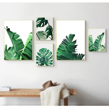 Принты на холсте с листьями и плакаты, настенное искусство, Домашний декор, Скандинавское зеленое растение, Настенные картины на холсте, Тропическая пальма, Банановая черепаха