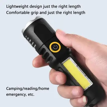 XPE Светодиодный фонарик с телескопическим зумом, фонарик Type-C, зарядка через USB, водонепроницаемая аварийная лампа для кемпинга, наружная самооборона