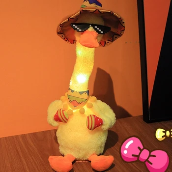 Игрушка-утенок в форме танцующей уточки с солнцезащитными очками и поющей плюшевой шляпой с подсветкой и записью для малышей