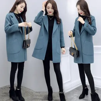 Зимнее Новое Модное толстое шерстяное пальто в корейском стиле, Элегантное шерстяное пальто на пуговицах для женщин, верхняя одежда средней длины, тонкие пальто