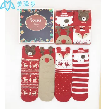 1 коробка -4 пары носков, Женские зимние женские носки, Большие красные подарочные хлопчатобумажные носки, подарочные женские Рождественские носки с героями Мультфильмов в штучной упаковке