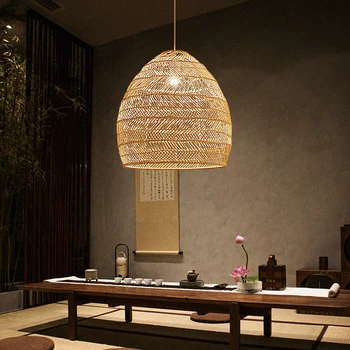 Подвесной светильник из натурального ротанга, плетеный в китайском стиле, винтажный подвесной светильник для гостиной, столовой, фермерского дома, винтажный светильник