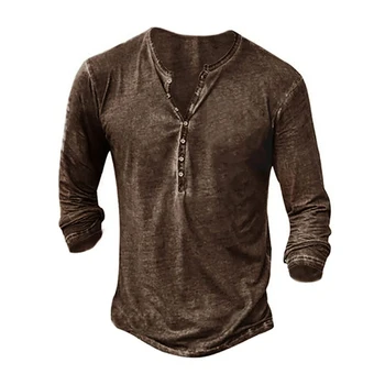 Американская футболка с коротким рукавом, Винтажные пуговицы, однотонная готическая футболка с V-образным вырезом, Мужская футболка Оверсайз, Мужская уличная одежда в стиле панк
