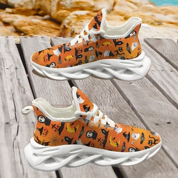 Мужская обувь с рисунком Призрака на Хэллоуин, Уютная оранжевая обувь на плоской подошве для мужчин, путешествующих на открытом воздухе, Прочный круглый носок, мягкая подошва, Zapatillas на платформе