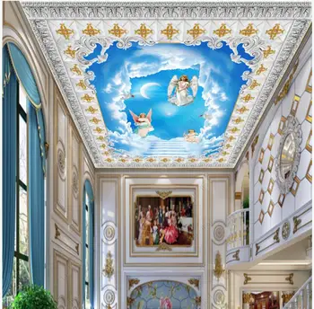 3d фотообои на заказ потолочная фреска Ангел лунная ночь Декор в европейском стиле в гостиной Обои для стен в рулонах