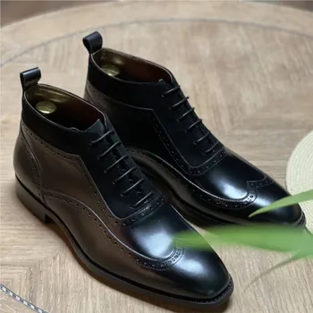 Роскошные мужские ботильоны из натуральной кожи на шнуровке, черные коричневые модельные ботинки для мужчин, роскошная официальная обувь, Итальянские ботинки Челси для мужчин