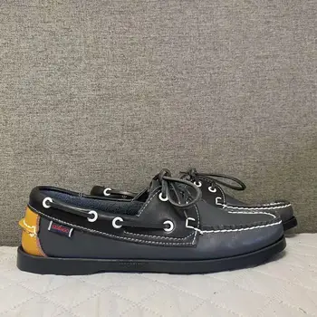 Мужская аутентичная обувь для доков Sebago - Премиальные кожаные туфли-лодочки на шнуровке с острым носком AB050