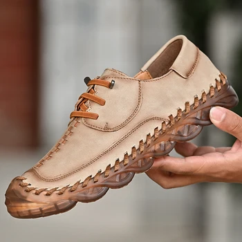 Большие размеры 38-46, Кожаная мужская обувь на Подошве ручной Работы, Повседневная Кожаная обувь, Модная Уличная Спортивная Роскошная Мужская Вулканизированная обувь