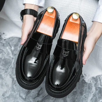 Мужские лоферы, обувь из искусственной ультра-волокнистой кожи, модная обувь на низком каблуке с круглым носком, Дышащая деловая официальная мужская обувь