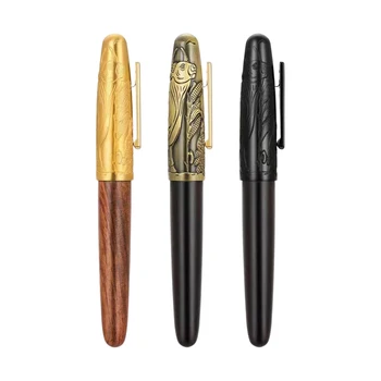 Перьевая ручка Jinhao 9056A с тиснением в виде быка EF/F/ M, деревянная подарочная ручка ручной работы