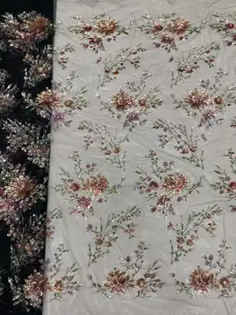 Черный тюль с пайетками, кружевная ткань в африканском стиле с цветком, Высококачественная Нигерийская французская сетка, Сетчатая вышивка для платьев 2023