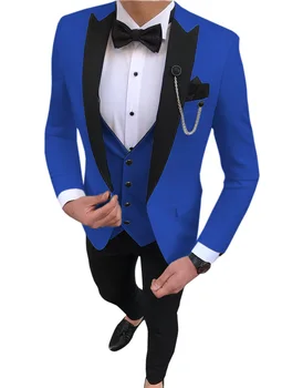 2022 Свадебный Мужской костюм, 3 предмета, Приталенный Повседневный Черный Смокинг для Жениха с лацканами, костюмы для мужчин (куртка + жилет + Брюки)