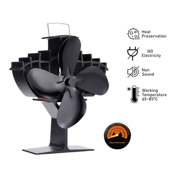 Каминный вентилятор С 4-створчатой качающейся головкой, Плита горячего воздуха с двойным чипом, Большой объем воздуха, Эффективное экологически бесшумное распределение