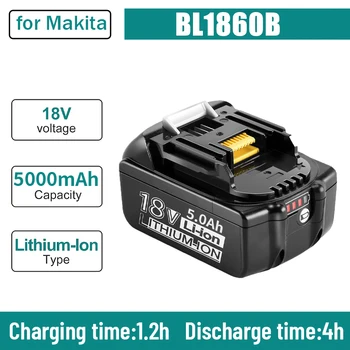 100% Оригинальный Аккумулятор Makita 18V 5000mAh для Электроинструментов Makita со светодиодной литий-ионной Заменой LXT BL1860B BL1860 BL1850