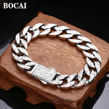 BOCAI, новый серебряный мужской браслет S925, толстая кубинская цепочка, Винтажный узор из лозы в стиле панк-рок, модные ювелирные аксессуары, подарок на день рождения