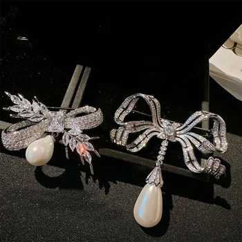 Винтажные женские броши с узлом Бабочки, инкрустированные вручную Элементами из Циркона и жемчуга, Аксессуары для одежды