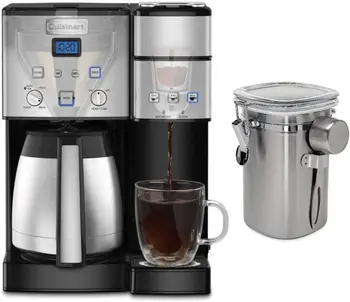 Кофеварка для приготовления кофе на 10 чашек с термообработкой на одну порцию (серебристая) в комплекте с контейнером для кофе ChefWave (2 предмета)
