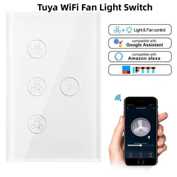 Tuya WiFi Вентилятор Выключатель Света Стандарт США Умный дом приложение Smart Life Синхронизация Сенсорного пульта дистанционного управления Работа с Alexa Google Home