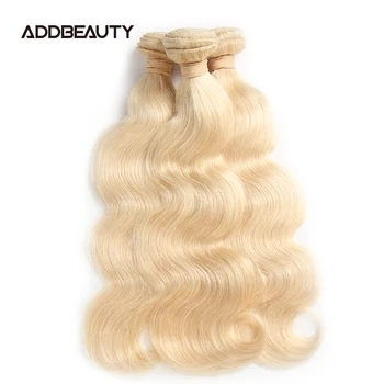 Объемный Волнистый Медовый Блонд Virgin Human Hair Bundle для Женщин Addbeauty Бразильский Плетение Из Волос Одного Донора, Отбеленный Натуральный Двойной Рисунок