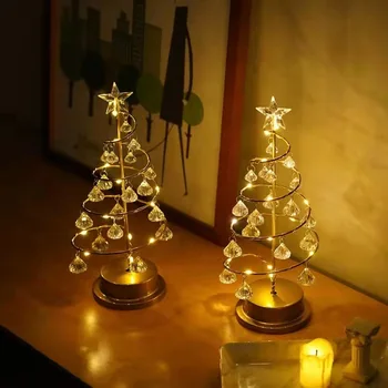Рождественская елка с Подсветкой, Украшение для дома, Хрустальная подвеска, Мини-Светящаяся Рождественская Елка, светодиодный ночник для гостиной