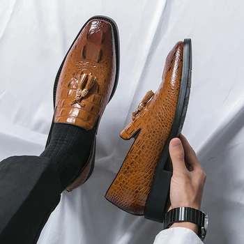 Мужские лоферы, мужская деловая обувь с кисточками, черные коричневые мужские туфли из искусственной кожи, Размер 38-48, мужские модельные туфли