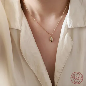 Минималистичное Глянцевое Овальное ожерелье из стерлингового серебра 925 Пробы, 14 К, Позолоченное Ожерелье с подвеской для женщин, Вечерние Ювелирные изделия, подарки