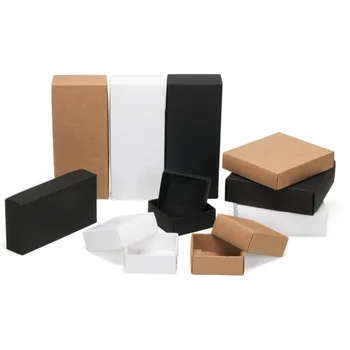 100шт 10 Размеров Крафт-черно-белая Подарочная упаковочная коробка Kraft Blank Carton Бумага Подарочная Бумажная коробка с крышкой Подарочная коробка Картонная коробка