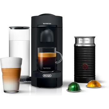 Кофемашина Nespresso VertuoPlus Deluxe от De'Longhi для приготовления кофе и эспрессо с пенообразователем для молока, 5 унций, матово-черная