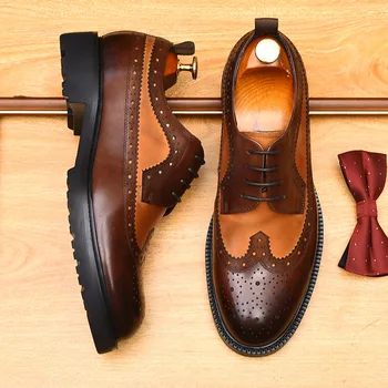 Мужские модельные туфли на платформе, Роскошный итальянский бренд из натуральной кожи Нового стиля, Дизайнерские броги смешанных цветов, свадебные туфли для мужчин