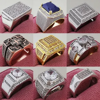 Роскошные винтажные мужские кольца серебряного цвета для мужчин, Мужские Свадебные обручальные крупные ювелирные изделия оптом, прямая доставка Z20