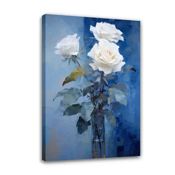 Forbeauty Белые розы, печать распылением, холст, живопись, водонепроницаемые и блочные настенные картины маслом, Плакат для домашнего декора