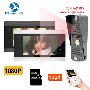 HD 7-дюймовый WiFi Tuya Умный комплект видеодомофона для дома, система домофона для частного дома с дверным звонком, ночная металлическая камера