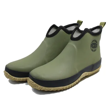 Мужские непромокаемые ботинки без застежки, легкая непромокаемая обувь на платформе, модная зеленая повседневная обувь для рыбалки, мужские 2021 нескользящие водонепроницаемые рабочие ботинки, мужские