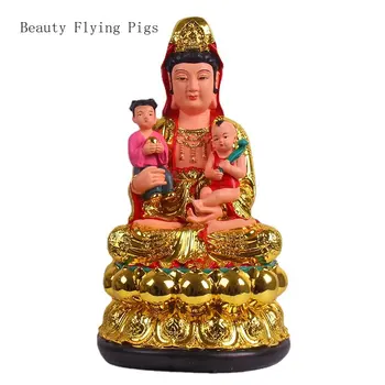 12-дюймовая статуя Будды Гуаньинь из смолы с золотым корпусом и красной одеждой, украшение для дома статуей Будды фэн-шуй