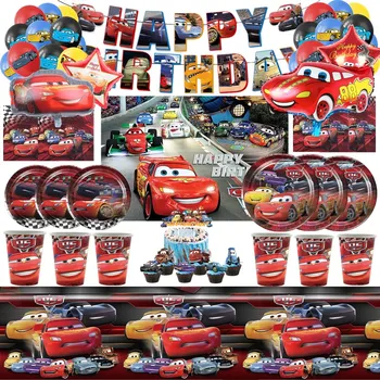 Disney Cars Lightning Mcqueen Праздничная Посуда Украшения для Детского Дня Рождения, Бумажный Стаканчик для Душа для мальчика, Фон для Тарелок