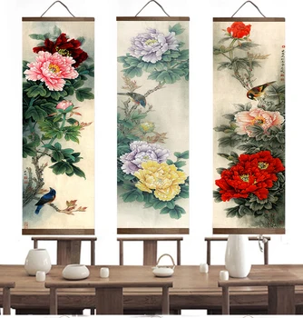 магазин декоративной живописи с цветами и зелеными растениями в китайском стиле, спальня, гостиная, настенное искусство, картины из цельного дерева