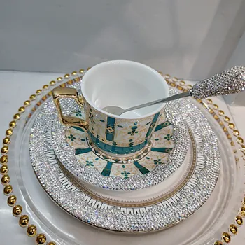 Ослепительная Алмазная Керамическая Кофейная чашка Тарелка Пномпень Европейская Английская Кофейная чашка Чашка Послеобеденного чая с тарелочной ложкой