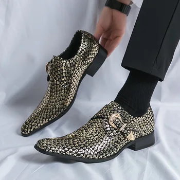 Мужская обувь Золотые кожаные туфли 