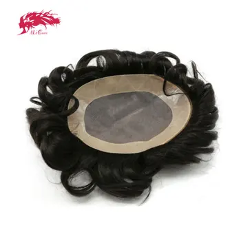 Ali Queen Hair Replacement Systems Mono Lace NPU Индийский Шиньон 120% Плотности Remy Hair 1B # Парик Из Мужских Волос, Парик Для Мужчин