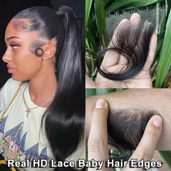 4шт HD Кружевные полоски для волос Младенца Человеческие Волосы Swiss HD Baby Hair Edge Многоразовый Невидимый Кружевной Волосяной Покров Настоящие человеческие Волосы Для женщин