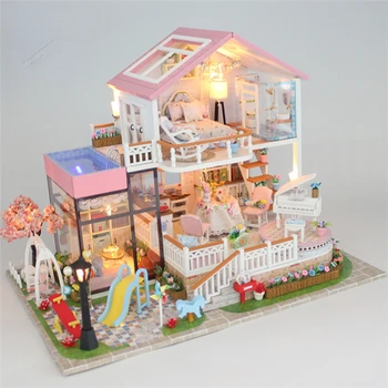 Миниатюрный кукольный домик Деревянный кукольный домик с миниатюрной мебелью, домики для рукоделия, Оптовая продажа, кукольный дом для девочек, модель игрушки