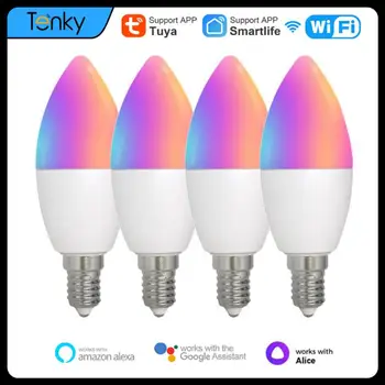 TUYA Smart WiFi E14 Канделябры RGB светодиодные лампочки с регулируемой яркостью, голосовое управление Работает с Alexa Google Home Яндекс Алиса