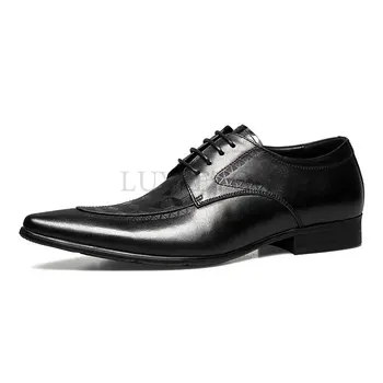 Итальянская брендовая мужская обувь в деловом стиле из натуральной кожи, Коричневые свадебные туфли на шнуровке с острым носком, вечерние черные туфли-оксфорды для вечеринок